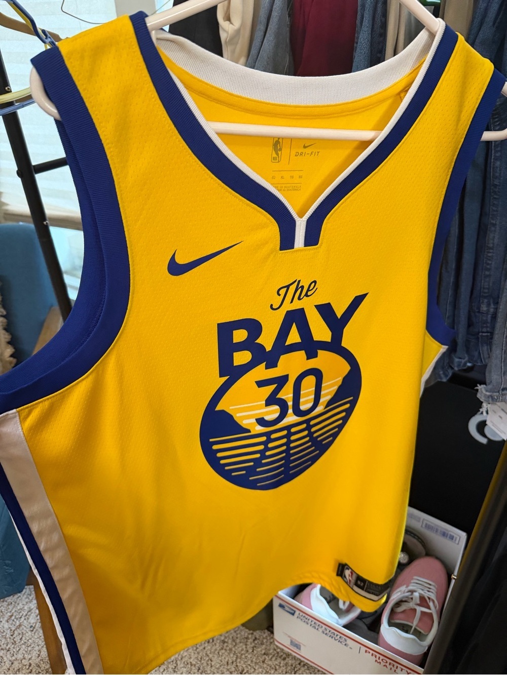 Nike Yellow and Blue 'The Bay 30' Basketball Jersey — Steph Curry